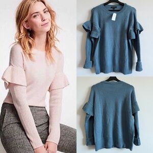 Ann Taylor Wool Blend Flounce Ruffle Detail Sweater